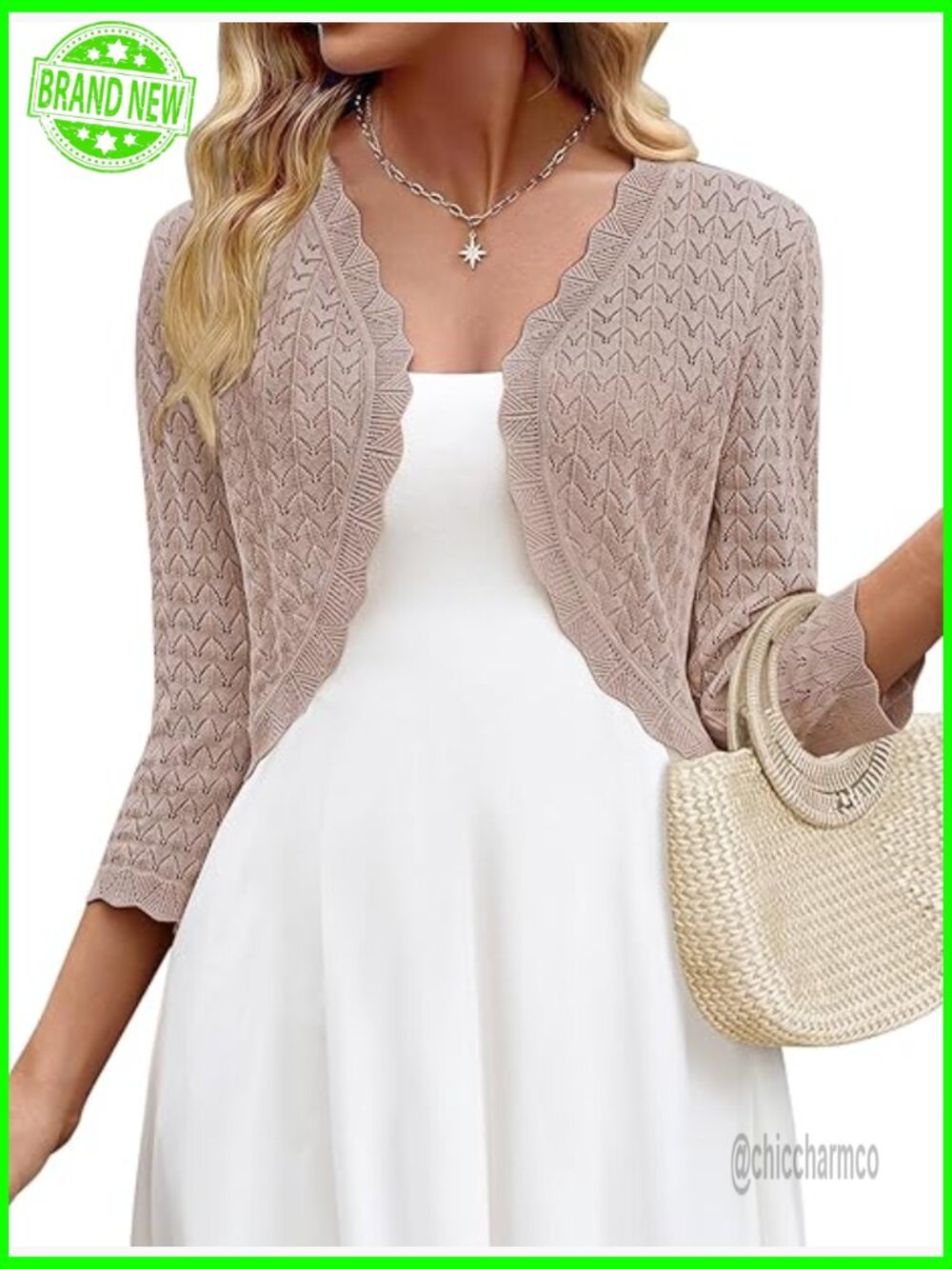 Lightweight Crochet Bolero Shrug Cardigan 3/4 Sleeve Cropped Summer